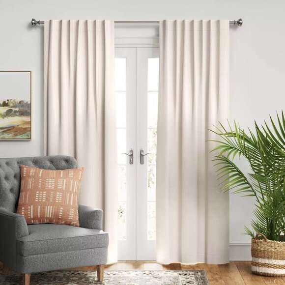 Threshold Velvet Matte Blackout Single Cream Color Curtain Panel 50" x 84" - Picture 1 of 6